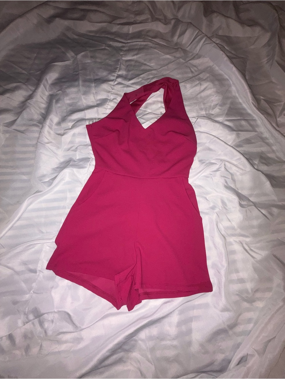 Sleeveless Hot Pink Halter Romper Jumpsuit